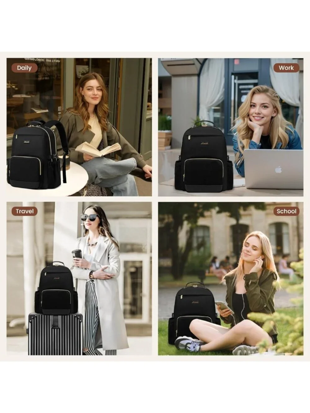 Stylish Waterproof Laptop Backpack for Women, 15.6